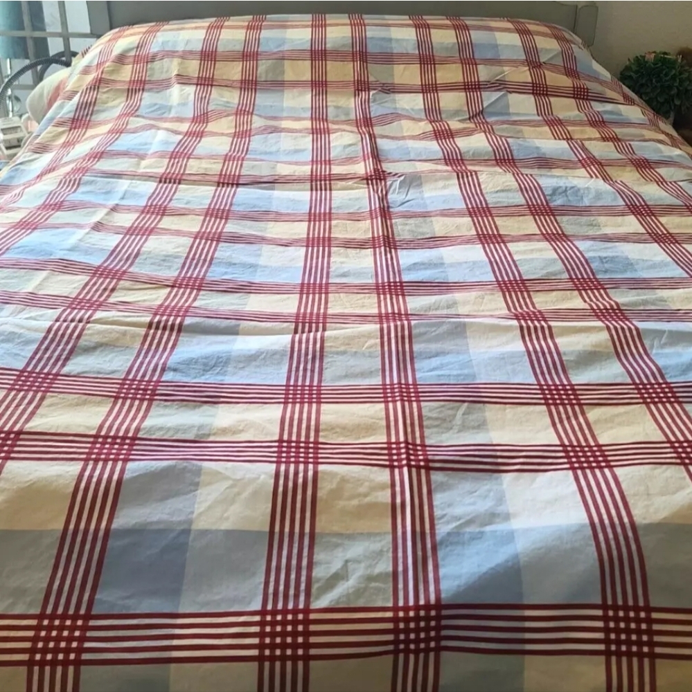 Pottery Barn Kids Blue Cream Red Plaid Twin Duvet Cover Standard Pillowcase - Picture 2 of 7